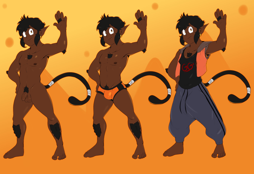 absurd_res alex_kitsune andre_(alex_kitsune) anthro body_hair briefs clothed clothing flaccid genitals haplorhine hi_res male male_only mammal monkey partially_clothed penis primate simple_background solo