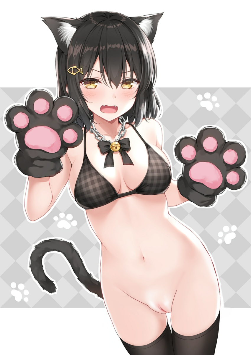 animal_ears bottomless bra karutamo nekomimi photoshop pussy shirasu-chan thighhighs uncensored