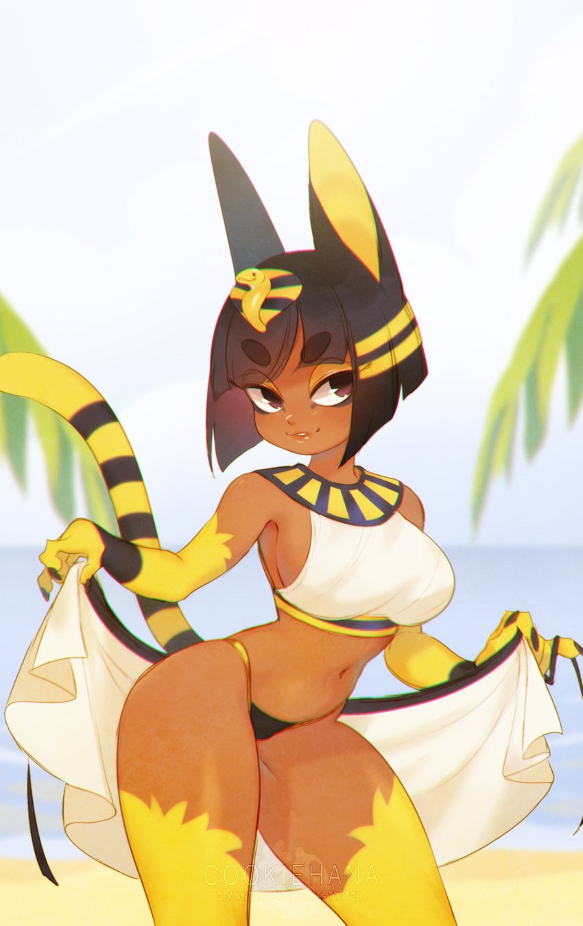 1girls 2020 alternate_breast_size animal_crossing animal_humanoid ankha artist_name artist_signature belly_button bellybutton black_hair bob_cut breasts cat_ears cat_girl cat_tail claws crop_top egyptian female female_focus female_only gloves_(marking) gold gold_jewelry humanized humanoid makeup navel nintendo pinup sideboob tan_body tan_skin tanned thick_thighs thighs watermark wide_hips