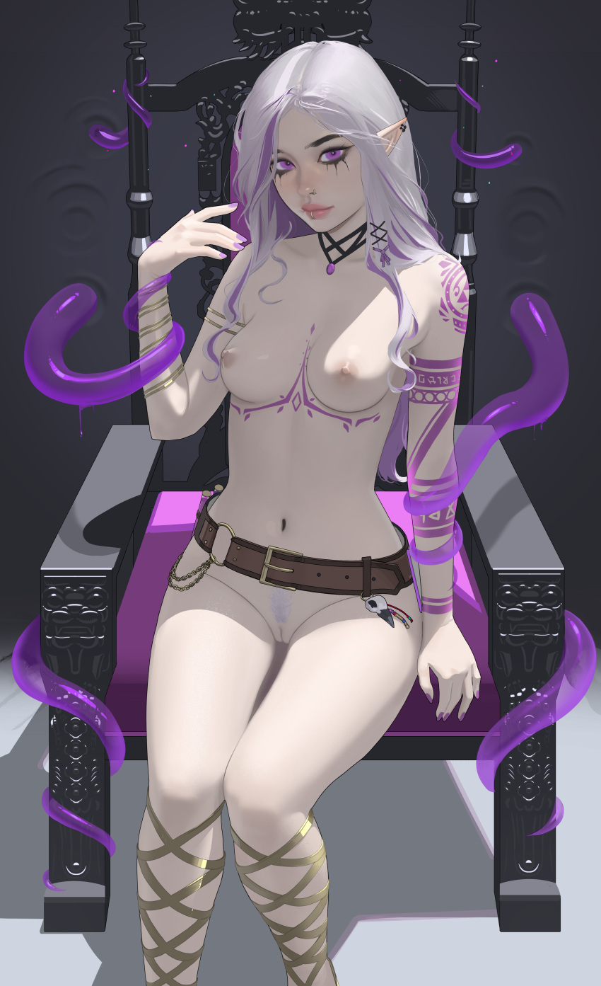 1female 1females 1girl 1girls absurd_res absurdres ashe_(venzari) braid braided_hair choker cleft_of_venus commission commission_art commissioner_upload ear_piercing earrings elf fair_skin light-skinned_female light_skin lip_ring long_hair neozumi nipple nipples nose_piercing nose_ring original_character pubic_hair pubic_tuft puffy_pussy purple_eyes purple_hair pussy runny_makeup runny_mascara second-party_source tagme tattoo tattoo_on_arm tattoo_on_chest tattooed_arm tattoos thick_eyesbrows two-tone_hair white_hair witch