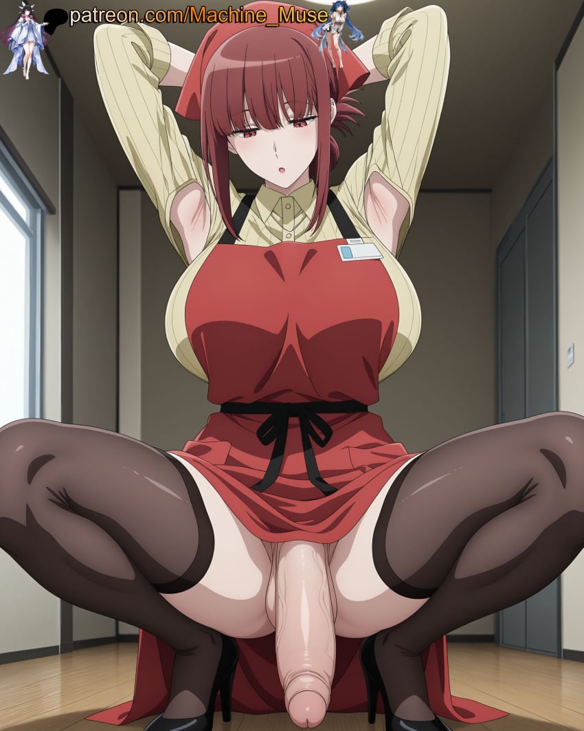 1futa 1futanari 1girl 1girls adult adult_female ai_generated anime_style apron armpit armpit_fetish armpits arms_behind_head arms_up bent_penis big_breasts big_cock big_dick big_penis boobs breasts bust busty busty_female busty_girl cashier clothes clothing cock curved_penis dick dickgirl female foreskin futa futanari girl half-erect hands_behind_head head_scarf high_heels huge_cock huge_penis large_breasts legs_apart legs_spread long_penis looking_down machine_muse mature mature_body mature_female penis red_eyes red_hair sexy sexy_body shirt solo spread_legs striped_shirt super_no_ura_de_yani_suu_futari tits trans trans_woman uncensored watermark yamada_(super_no_ura_de_yani_suu_futari)
