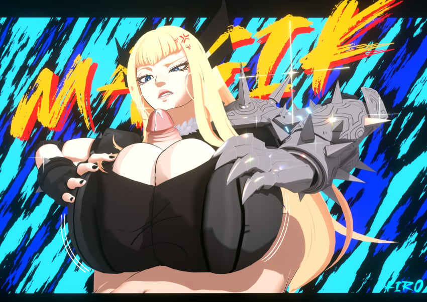1boy 1girls 2026 3d alternate_version_available annoyed annoyed_expression annoyed_female artist_signature blonde_female blonde_hair blue-eyed_female blue_eyes breasts breasts_pressed_together cleavage cleavage_cutout clothed clothed_female clothed_paizuri clothing cum cum_leaking_out_of_penis earrings female hands_on_own_breasts hands_on_own_chest hi_res huge_breasts human human_female human_male human_only jiggling_breasts kiro93591529 large_penis light-skinned_female light-skinned_male light_skin long-haired_female long_hair magik_(illyana_rasputin) magik_(marvel_tokon) male male/female marvel marvel_comics marvel_tokon:_fighting_souls motion_lines mutant_(marvel) paizuri paizuri_under_clothes partial_male penis penis_between_breasts straight superhero_costume superheroine titjob upper_body