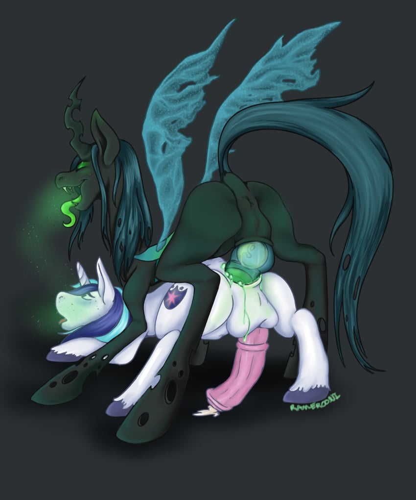 alicorn anal anal_egg_implantation anal_oviposition anal_sex anus ass balls black_body bodily_fluids cum cum_on_ground domination duo egg egg_implantation equid equine erection female feral feral_on_feral friendship_is_magic from_behind_position fur furry_only gaping gaping_anus genital_fluids genitals green_tongue grey_background gynomorph gynomorph/male gynomorph_domination gynomorph_penetrating hasbro hi_res hole_(anatomy) horn intersex intersex/male intersex_domination intersex_penetrating lewderooni male male_penetrated mammal mounting my_little_pony no_humans open_mouth oviposition ovipositor pegging penetration queen_chrysalis_(mlp) ramerooni sex sex_toy shining_armor_(mlp) signature simple_background smile straight submissive submissive_male tongue tongue_out toying_partner unicorn white_body white_fur wings