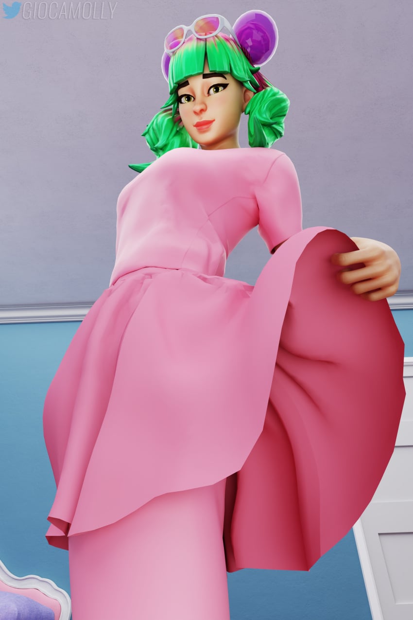 3d female female_only fortnite giocamolly holding_skirt outerwear pink_shirt pink_skirt tropical_punch_zoey underwear zoey_(fortnite)