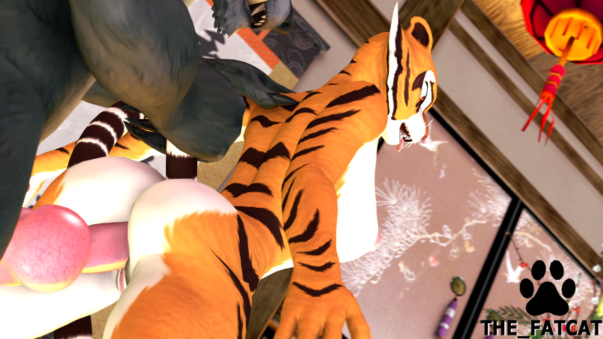 16:9 3d_(artwork) absurd_res anal anthro blizzard_entertainment breasts canid dreamworks duo erection felid female female_penetrated fur genitals hair hi_res knot kung_fu_panda male male_penetrating male_penetrating_female mammal master_tigress nipples nude pantherine penetration sex source_filmmaker straight the_fatcat tiger video_games warcraft were werecanid widescreen worgen