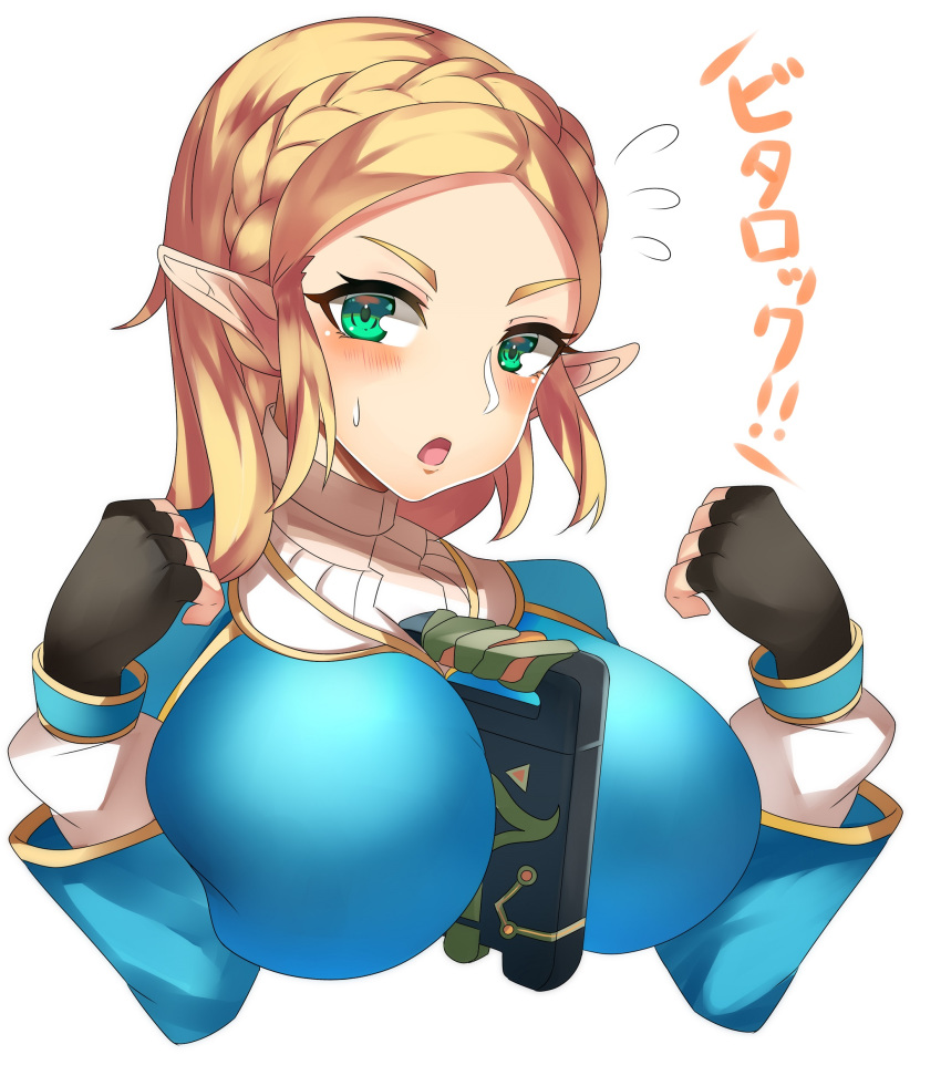 big_breasts blonde_hair breath_of_the_wild female female_focus female_only nintendo princess_zelda sheikah_slate short_hair solo solo_female solo_focus tea_texiamato tears_of_the_kingdom the_legend_of_zelda zelda_(tears_of_the_kingdom)