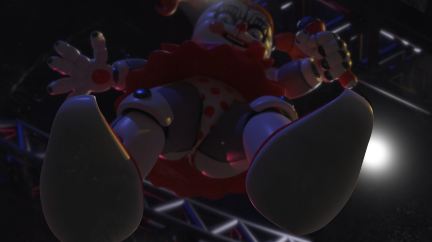 3d baby_(fnafsl) blue_eyes canon_appearance circus_baby circus_baby_(fnaf) circus_baby_(original) clown clown_girl female five_nights_at_freddy's fnaf footwear full_color fully_clothed g0g0g0g0g0g looking_at_viewer looking_down looking_down_at_viewer microphone no_penetration panties red_hair sister_location skirt solo solo_female twintails upskirt