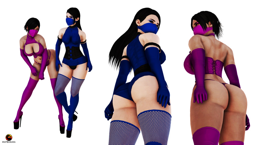 3d big_ass big_breasts bimbo bubble_butt fake_breasts fat_ass fishnets high_heels honey_select ihateasuka implants kitana kunoichi mask mileena mortal_kombat ninja pinup platform_heels simple_background tattoo wallpaper