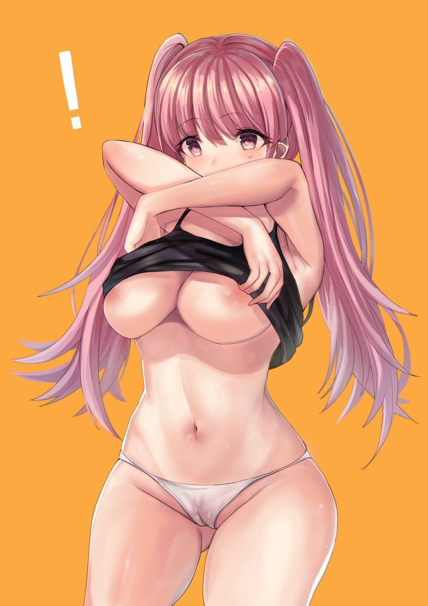 ! 1girls ass_visible_through_thighs bad_id bad_pixiv_id bad_twitter_id bare_thighs female_only fire_emblem fire_emblem:_three_houses hilda_valentine_goneril large_breasts nintendo orange_background panties partially_visible_vulva pink_eyes pink_hair pussy see-through see-through_clothing see-through_panties shirt_lift simple_background solo solo_female solo_focus suprised thighs twintails undressing white_panties yui_(msy1302mana)