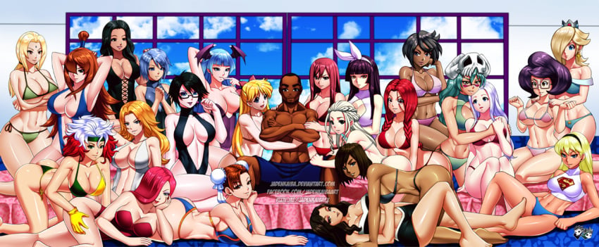 1boy 23girls 6+girls aether_foundation anna_marie aqua_(kingdom_hearts) ariel_winter asami_sato avatar_the_last_airbender bayonetta bayonetta_(character) belly big_breasts bikini bishoujo_senshi_sailor_moon black_hair bleach blonde_hair blue_hair breasts brown_hair capcom chun-li cleavage clothing crossover crown daenerys_targaryen dark-skinned_female dark-skinned_male darkstalkers dc dc_comics disney eastern_and_western_character elite_four erza_scarlet fairy_tail female fit fit_female flare_corona full_cleavage game_of_thrones glasses gloves hairband hairbow hand_on_thigh harem huge_breasts indoors jadenkaiba jessica_rabbit kagura_mikazuchi kara_zor-el kingdom_hearts kneeling korra large_breasts long_hair lying_on_back lying_on_stomach mario_(series) marvel marvel_comics matsumoto_rangiku medium_breasts mei_terumi minako_aino mirajane_strauss mole mole_under_mouth morrigan_aensland multicolored_hair multiple_girls muscular muscular_male mutant naruto navel nelliel_tu_odelschwanck nickelodeon nintendo olivia_(pokemon) one-piece_swimsuit original_character pokemon pokemon_sm princess_rosalina purple_hair rogue_(x-men) short_hair sitting small_breasts smooth_skin square_enix street_fighter succubus supergirl supergirl_(series) superheroine superman_(series) swimsuit teal_hair the_legend_of_korra tsunade voluptuous white_hair who_framed_roger_rabbit wicke_(pokemon) x-men