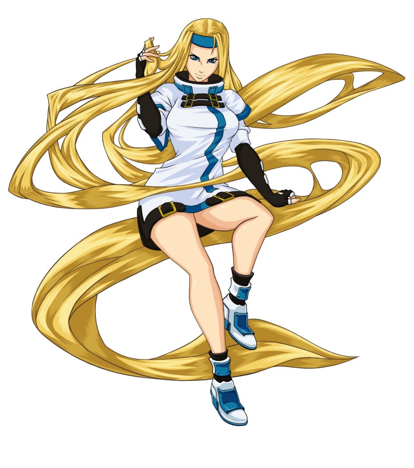 blonde_hair blonde_hair creator_96 female guilty_gear headband long_hair millia_rage simple_background solo solo_female very_long_hair white_background