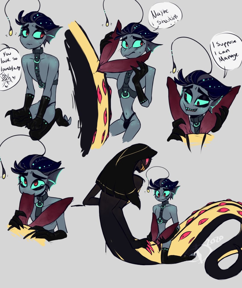 2boys baxter_(hazbin_hotel) blush bulge diphallia diphallism fellatio fish gay handjob hazbin_hotel male male/male male_only multi_penis naga penis scalie sir_pentious_(hazbin_hotel) size_difference smooth_skin snake tagme text thong vivienne_medrano vulgarbile yaoi