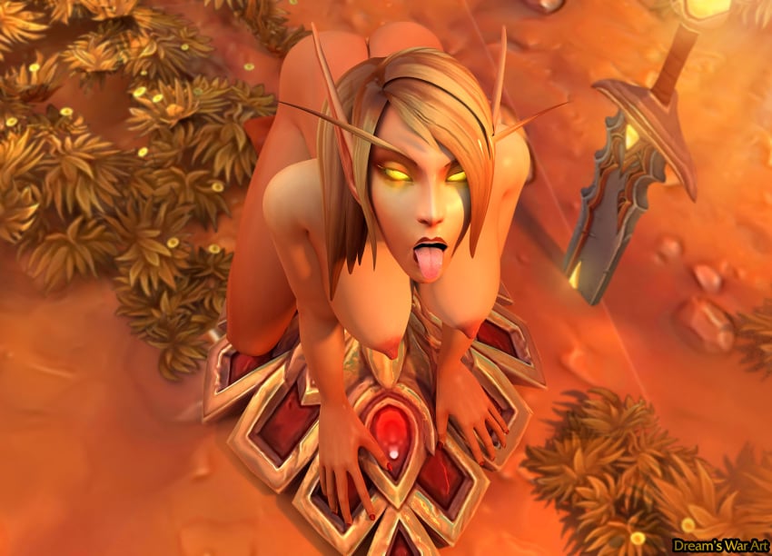 3d ahegao blood_elf blood_elf_paladin dreamswarart elf elf_ears elf_female female golden_eyes lady_liadrin looking_at_viewer nude pointy_ears tongue_out warcraft world_of_warcraft