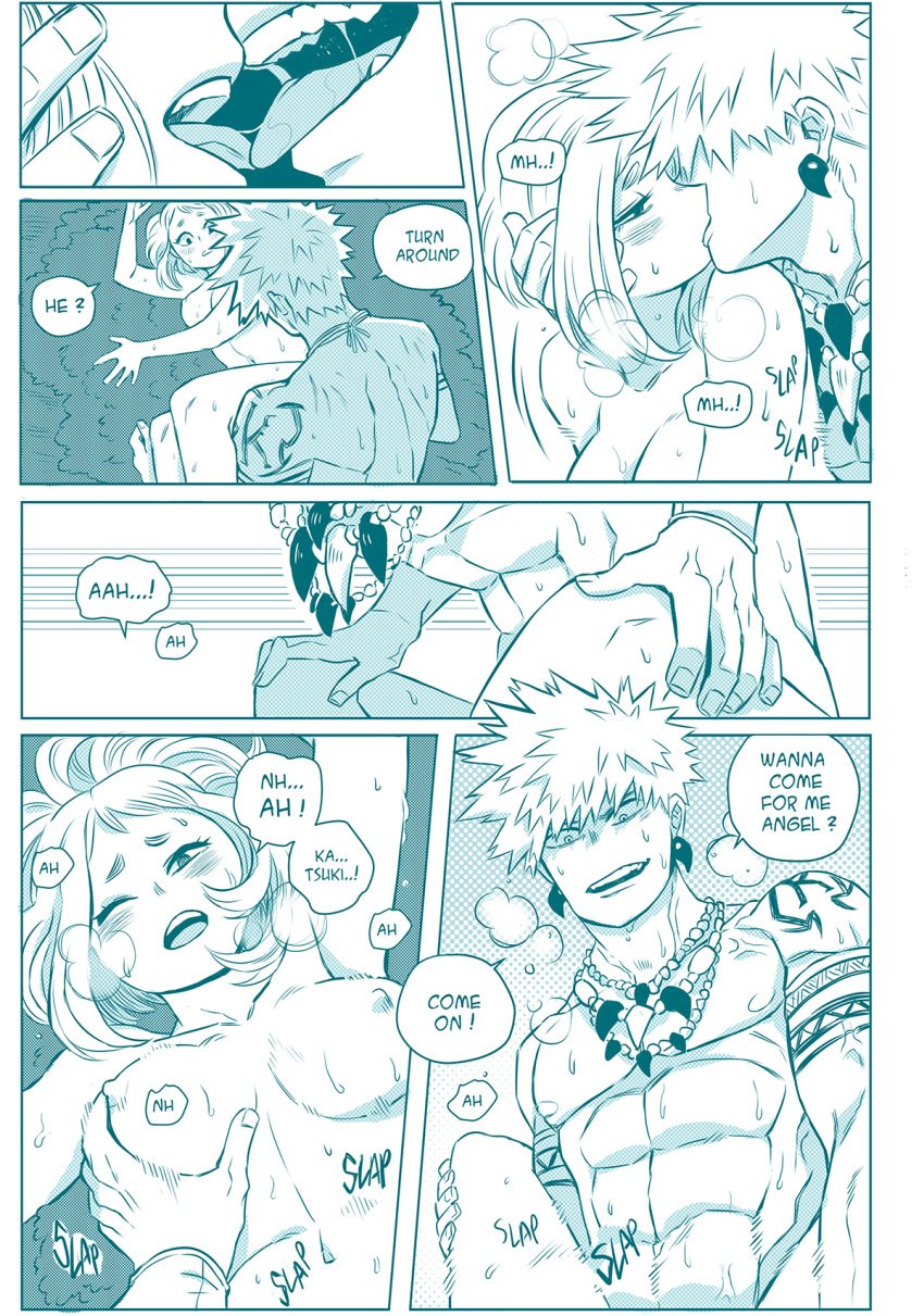 1boy 1boy1girl 1girls abs alternate_universe ambiguous_penetration biceps blush breasts comic doggy_style english_text fantasy_au female_penetrated french_kiss fur katsuki_bakugou kissing kissing_while_penetrated legs_apart male_nipples my_hero_academia nipples ochako_uraraka sex straight superevey sweat tattoo teenage_girl teenager tongue