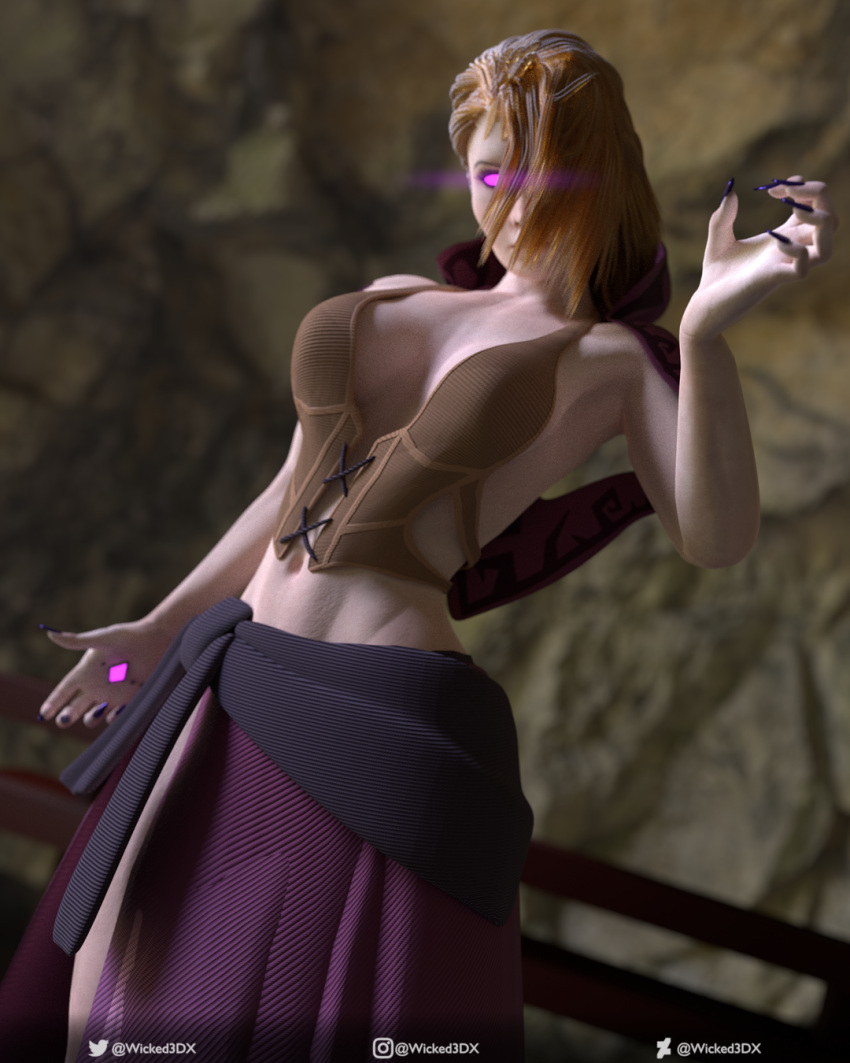 1girls 3d blonde_hair breasts corset female female_only glowing_eyes paladins seris_(paladins) solo wicked3dx