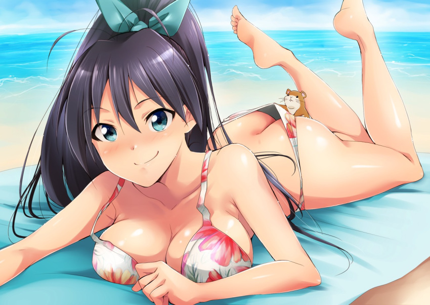 barefoot beach bikini black_hair feet feet_up female female_only ganaha_hibiki idolmaster kaiga