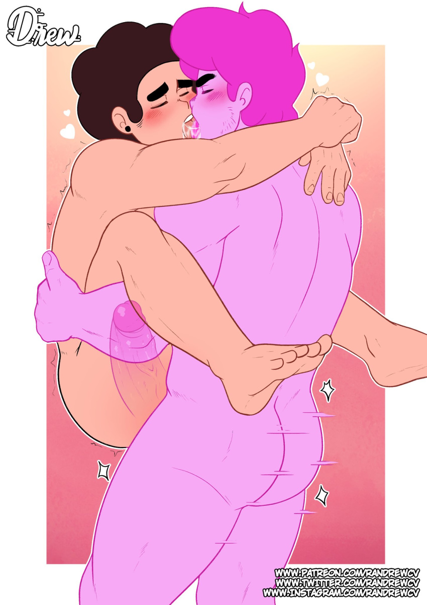 2boys anal anal_penetration anal_sex blush bodily_fluids brown_hair cartoon_network chad_steven closed_eyes duo french_kiss gay gradient_background heart instagram kissing lifting male male_only patreon penetration pink_hair pink_skin randrewcv saliva selfcest sex simple_background sparkles steven_quartz_universe steven_universe suspended_congress suspension thick_eyebrows thrusting twitter url watermark x-ray yaoi