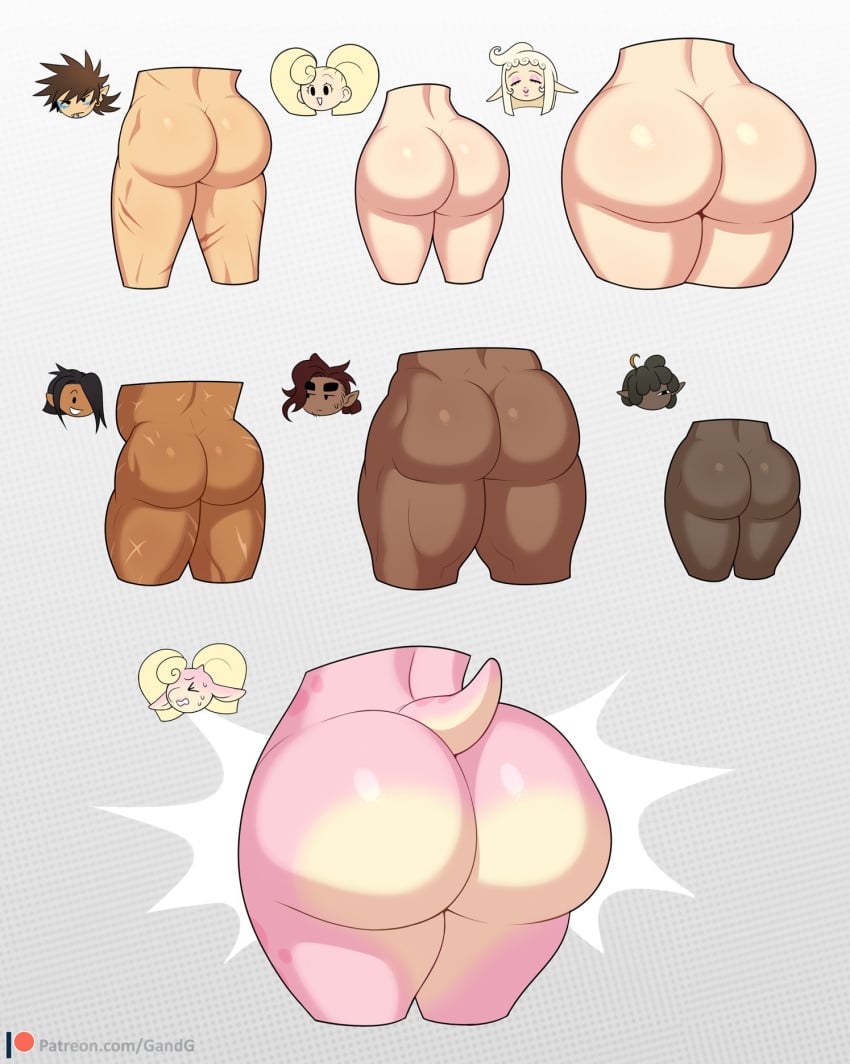 ass ass_size_difference big_ass bottom_heavy butt_size_difference comparing_asses dark-skinned_male dark_skin elf elf_ears gandg giant_ass honey_(gandg) huge_ass naked nude plump pointy_ears scars size_comparison size_difference straight tail thick thick_ass thick_thighs watermark