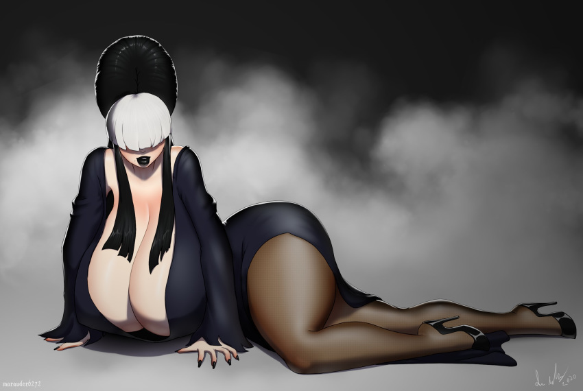 1girls big_breasts black_lipstick breasts cleavage cosplay elvira elvira:_mistress_of_the_dark elvira_(cosplay) female female_only goth goth_milf goth_mommy gothmom high_heels huge_breasts large_breasts marauder6272 milf solo