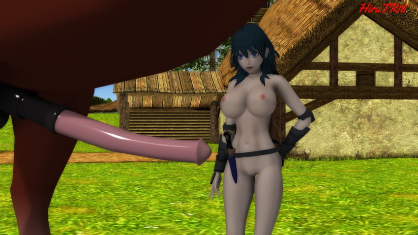 1girls 3d bestiality big_breasts byleth_(fire_emblem) byleth_(fire_emblem)_(female) completely_nude fire_emblem fire_emblem:_three_houses hirutr18 horse horsecock htr18 large_breasts nude nude_female penis_awe teal_hair zoophilia