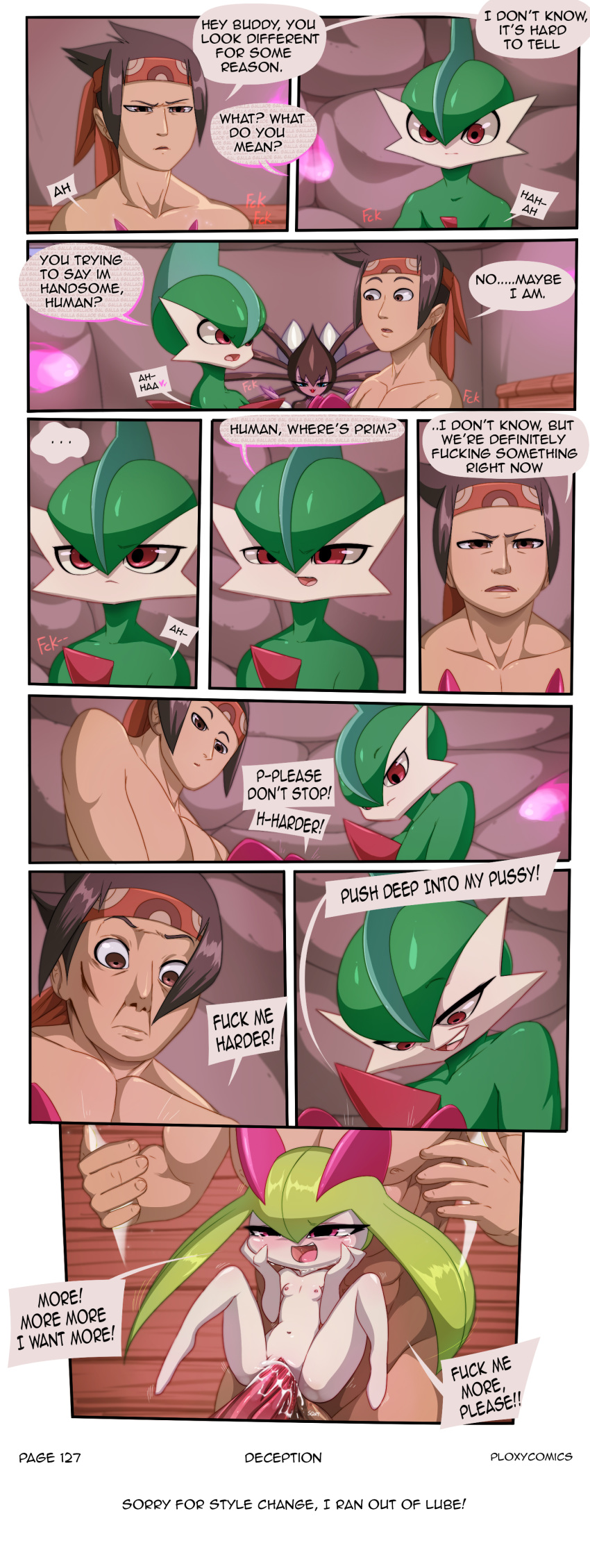 2017 age_difference aged_down anal anal_sex blue_eyes breasts brown_eyes brown_hair comic english_text female gallade gothitelle group group_sex hair half-closed_eyes human human_on_humanoid humanoid kirlia larger_male male mammal masterploxy nintendo nipples open_mouth page_127 penetration penis pokémon_(species) pokemon pokemon_(species) purple_eyes pussy red_eyes sex size_difference small_breasts smaller_female speech_bubble straight tears teeth text threesome tongue vaginal_penetration video_games young