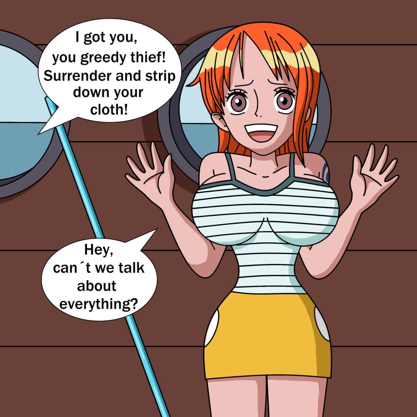 chakoozie comic embarrassed english english_text female female_only helpless nami one_piece text thief