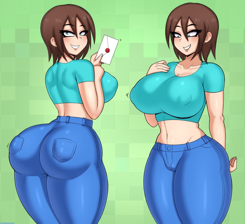 1girls 2020 areola_bulge ass big_breasts blue_eyes breasts brown_hair cameltoe clothed clothing drunkavocado female female_only female_steve impossible_clothes jeans large_breasts microsoft minecraft mojang nintendo rule_63 short_hair skin_tight smash_invitation solo steve_(minecraft) super_smash_bros. thick_thighs tight_clothes tight_clothing tight_fit white_skin wide_hips