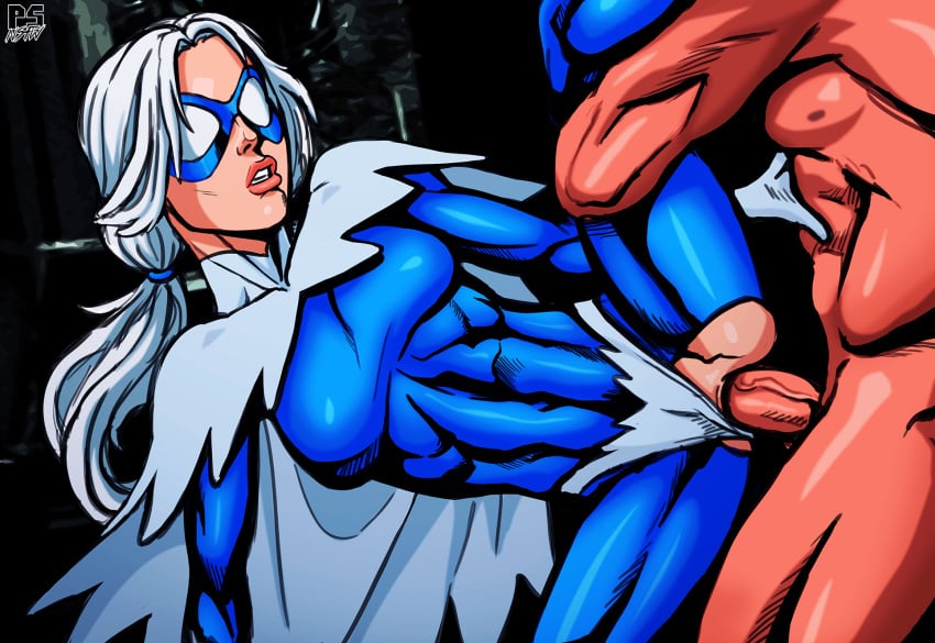 1girls anal anal_insertion anal_sex anus_outline blue_bodysuit bodysuit breasts buff cape clothed covered_nipples dawn_granger dc dc_comics dove_(dc) from_side gritted_teeth hand_on_body hawk_(dc) hawk_and_dove leg_up long_hair mask panties_aside parted_lips penis ponytail pumpkinsinclair ripped_clothing spread_legs unseen_male_face white_cape white_hair