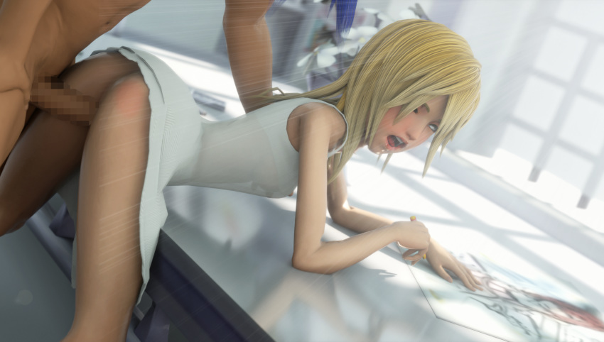 1boy 1girls 3d andelx bending_over blonde_hair censored disney drooling eyes_rolling_back kingdom_hearts namine on_table penis see-through_clothing sex square_enix standing_doggy_style