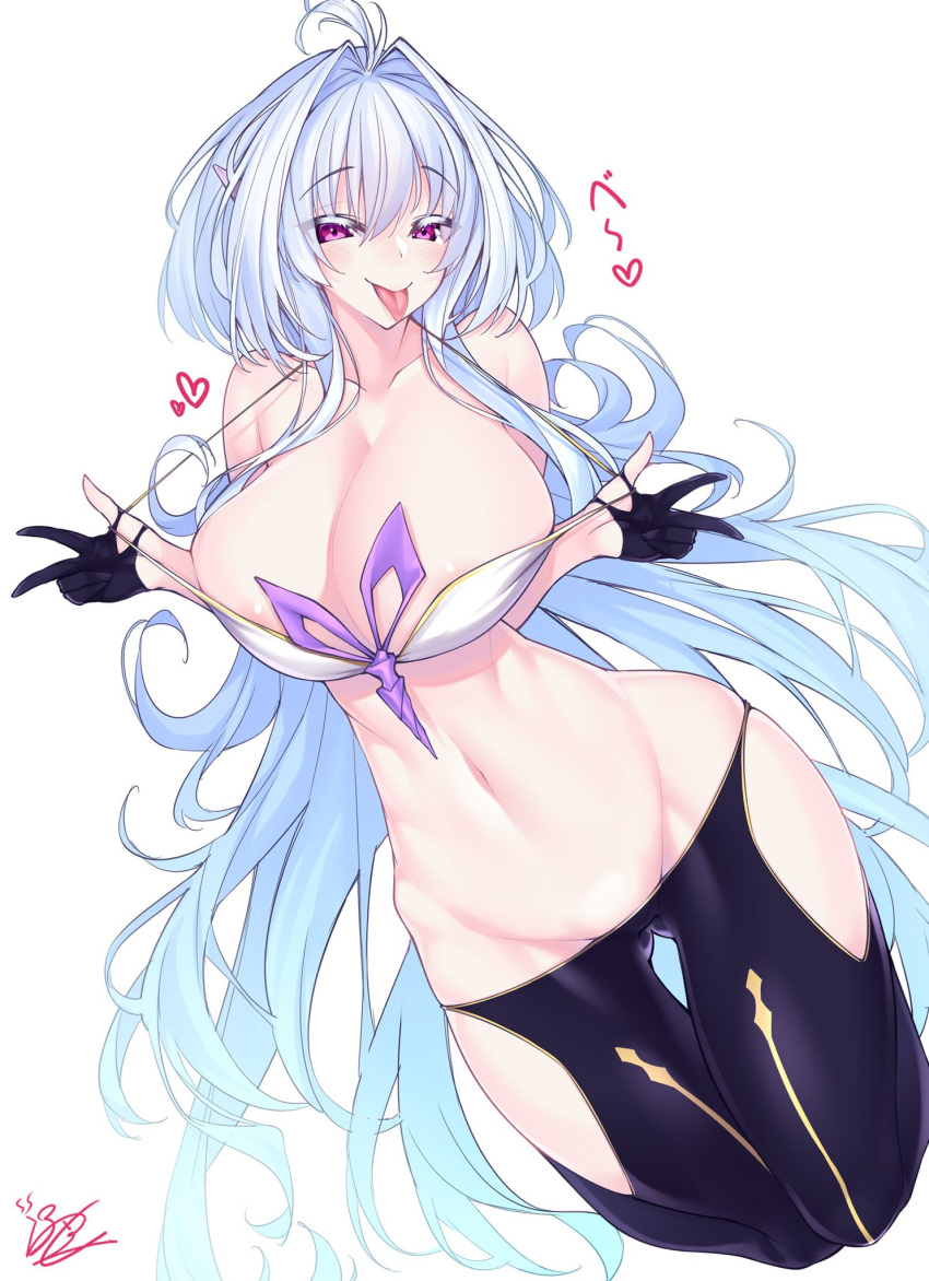 alternate_costume ass_visible_through_thighs big_breasts bikini curvy fate/grand_order fate/prototype fate/prototype:_fragments_of_blue_and_silver fate_(series) huge_breasts long_hair looking_at_viewer merlin_(fate/prototype) pointy_ears purple_eyes rule_63 silver_hair swimsuit tongue_out watosu_(watosu_mama) wide_hips