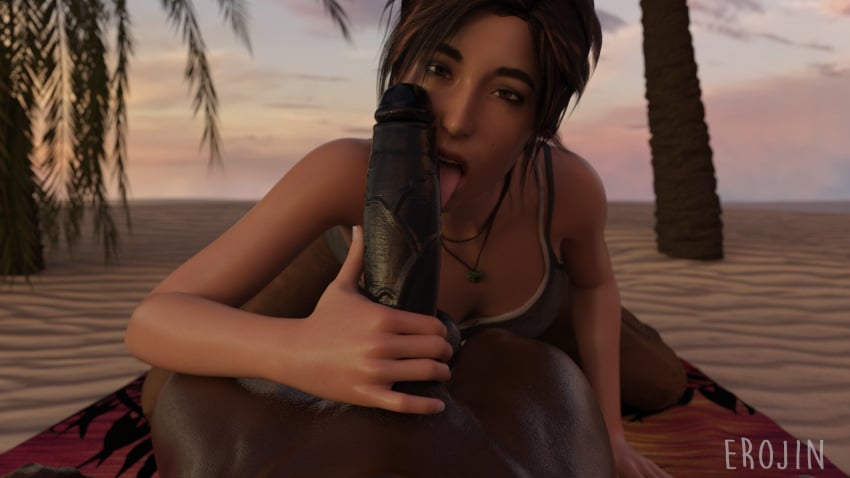 1boy 1girls 3d big_penis clothed_female_nude_male dark-skinned_male dark_skin erection erojin fellatio female interracial lara_croft lara_croft_(survivor) looking_at_viewer male open_mouth oral penis pov tomb_raider tomb_raider_(survivor) tongue tongue_out