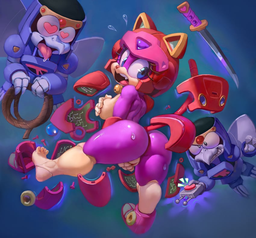 1girls 2020 anthro armor ass blue_eyes breasts curvaceous domestic_cat feline female fur furry gumdrops_(artist) helmet kemono male mammal nude pink_fur pizzacat polly_esther pussy rope samurai_pizza_cats sword tagme tail thick_thighs wide_hips