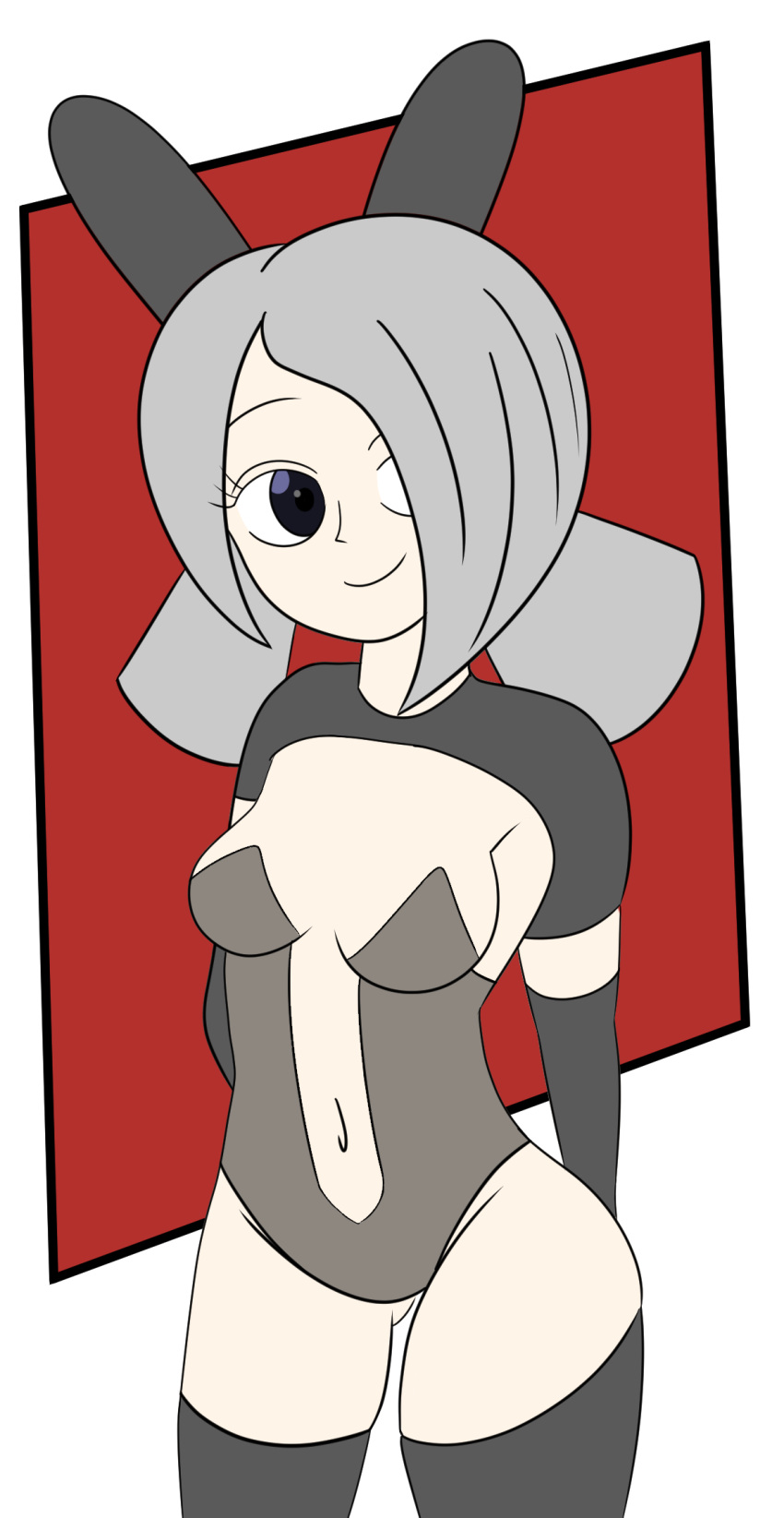 breasts bunny_ears channel-tan female gloves grey_hair jetix kazecloud leotard reverse_bunnysuit stockings