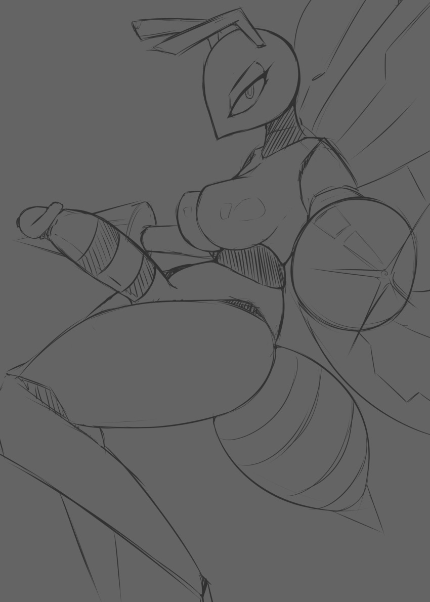 absurd_res antennae_(anatomy) anthro anthrofied beedrill big_penis breasts erection futanari genitals glans greyscale gynomorph hi_res humanoid_genitalia humanoid_penis hymenopteran insect_wings insects intersex looking_at_viewer monochrome nintendo penis pokémon_(species) pokemon pokemon_(species) quin-nsfw sketch solo stinger striped_genitalia striped_penis stripes video_games wings
