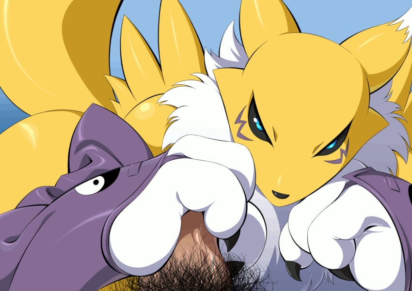 1boy 1girls animated armwear clothing digimon digimon_(species) digiphilia dirtyboy edit female handjob hi_res male penile penis pubes renamon sex straight tagme