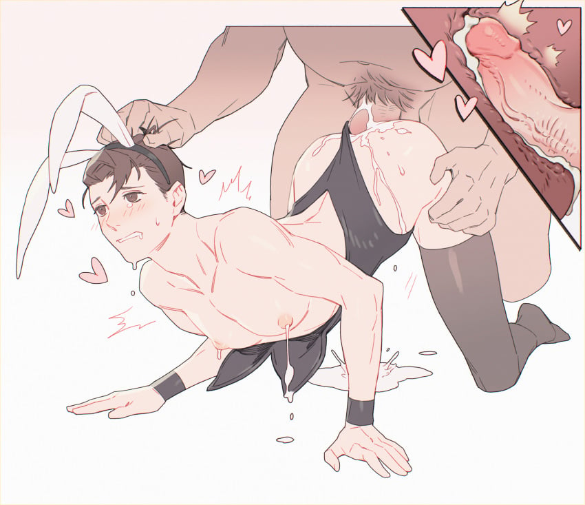 2boys age_difference anal android blush bunny_boy bunny_ears bunnyboy bunnysuit connor_(detroit:_become_human) cum_in_ass cum_inside dbh_ato detroit:_become_human ejaculation gay hair_pull male_focus male_only milk shaking size_difference socks stockings sweat yaoi