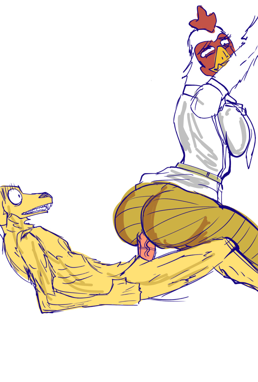 2020 anthro anthro_on_anthro anthro_penetrated beastars big_ass big_breasts canine chicken jack_(beastars) jiim_01 legom_(beastars) scared white_body yellow_body