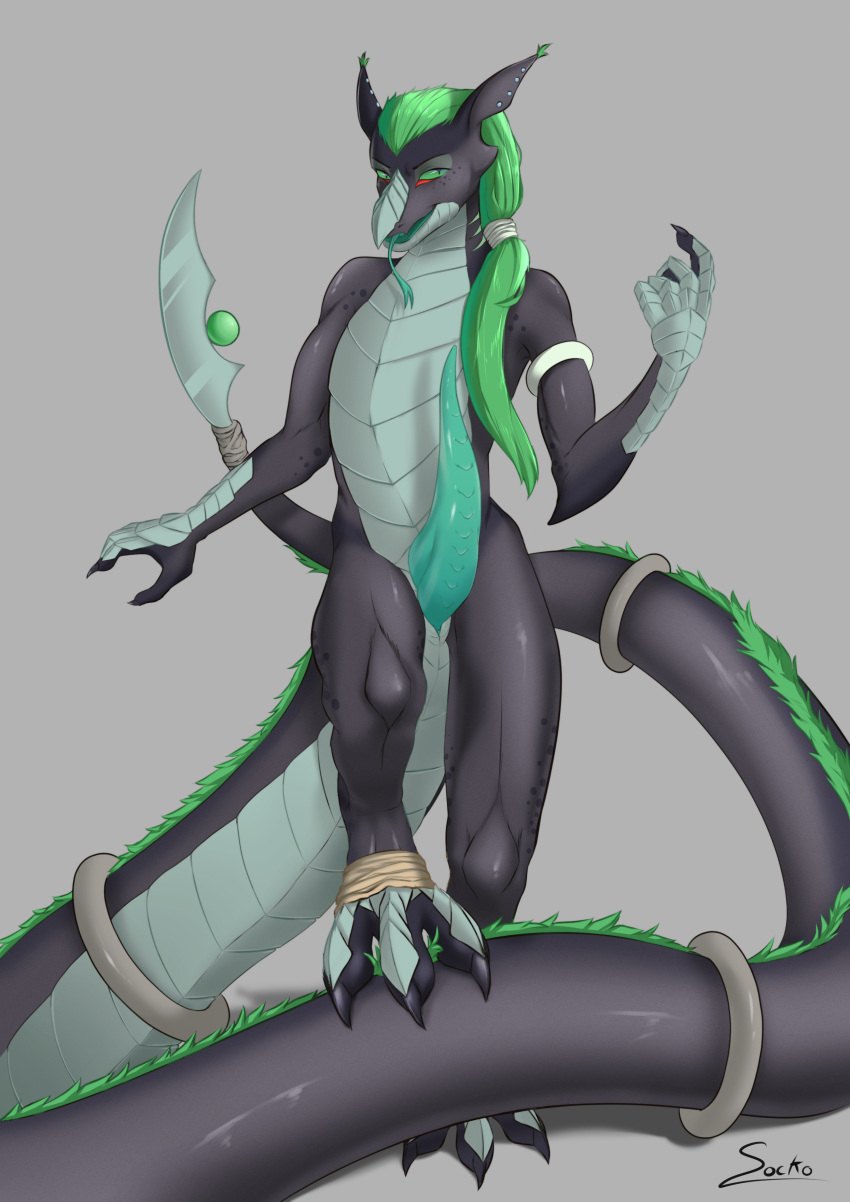 absurd_res anthro apode draconcopode dragon genitals hi_res hybrid inviting male male_only naga penis prehensile_penis presenting reptile scales scalie serpentine snake sockodrawing solo tapering_penis victoria_(victwd)