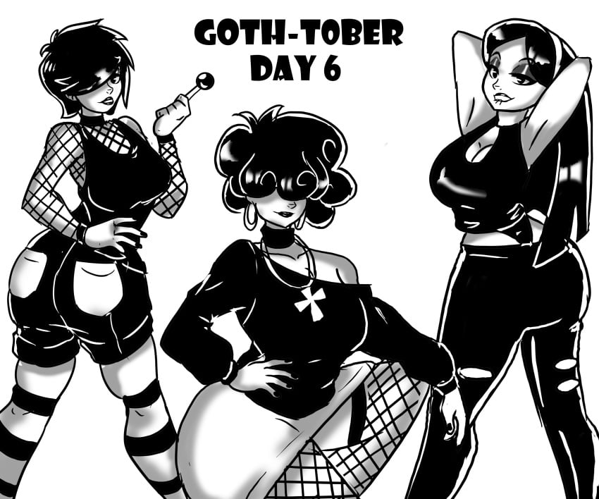 3girls big_ass big_breasts ed_edd_n_eddy fanart goth gothtober inktober kanker_sisters lee_kanker looking_at_viewer marie_kanker may_kanker monochrome xxfujiwaraxx