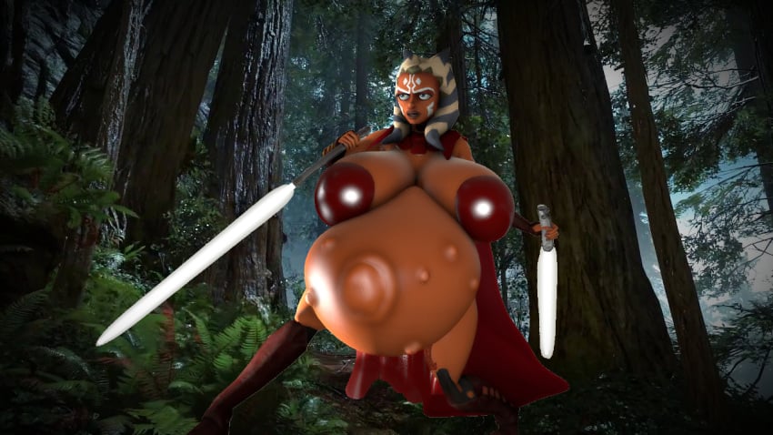 1girls ahsoka_tano alien big_breasts breasts cleavage clone_wars detailed_background female_focus female_only fetal_movement hyper hyper_pregnancy jedi jedi_padawan pose pregnant solo star_wars tagme togruta warhammer1231_(artist)