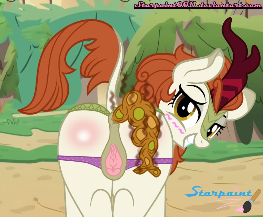 absurd_res asian_mythology ass autumn_blaze_(mlp) chinese_mythology east_asian_mythology feces female friendship_is_magic genitals hasbro hi_res kirin my_little_pony mythology pussy scat solo starpaint0011