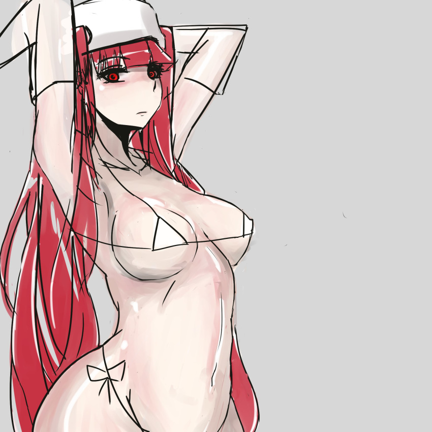 1girls artist_request bikini bleach breasts cap dokugamine_riruka gloves highleg_bikini long_hair narrow_shoulders panties red_eyes red_hair side-tie_bikini side-tie_panties thin_arms underwear white_bikini white_cap white_gloves white_panties white_skin wide_hips