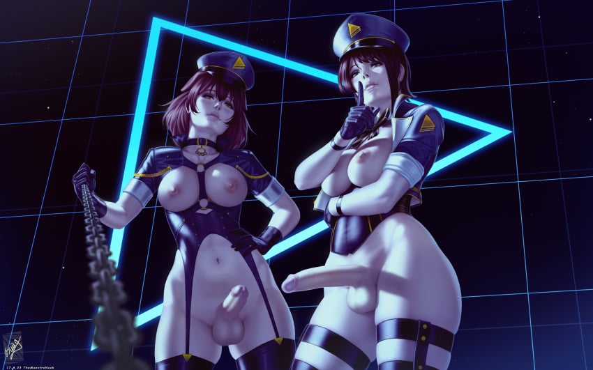 2023 2dickgirls 2futa 2futas artist_name artist_signature bottomless breasts breasts_out brown_eyes brown_hair dickgirl erect_penis erection full-package_futanari functionally_nude functionally_nude_futanari futa_only futanari green_eyes hololive inugami_korone oozora_subaru short_hair stockings themaestronoob