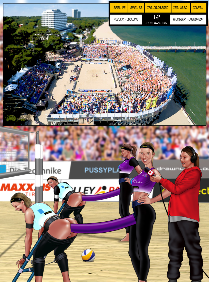 anal anal_sex arena ass beach_volleyball buggery chantal_laboureur comic covid-19_pandemic defeat defeated extro german_beachvolleyball_championship_2020 germany humiliation interview laura_ludwig leonie_klinke margareta_kozuch painal pants_pulled_down penalty_game reporter sandra_ittlinger score social_distancing sport sports sports_bikini sports_bra sports_festival sports_uniform strap-on stretched_anus uniform victory volleyball volleyball_net