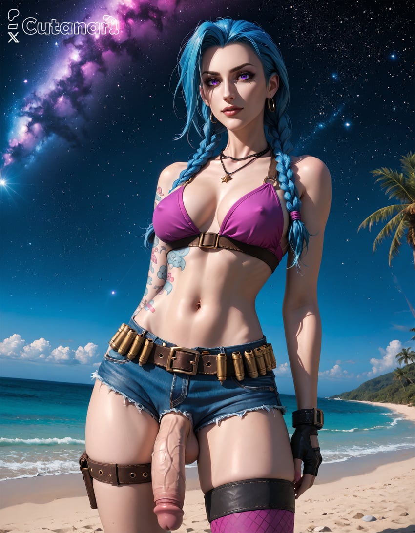 1futa abs ai_generated balls big_balls big_breasts breasts curvy cutanari dickgirl futa_only futanari jinx_(league_of_legends) league_of_legends looking_at_viewer nipples nsfw nude penis perfect_body ready_to_fuck small_waist smile solo tan_skin testicles