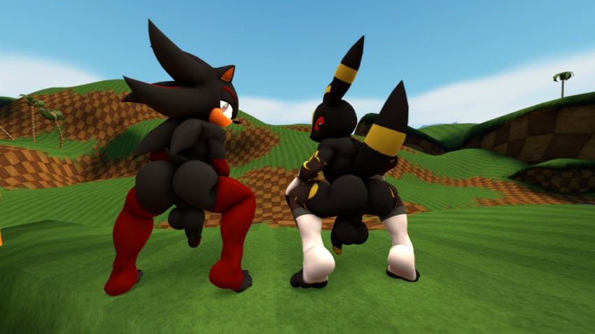 2boys anthro anus ass ass_size_difference asshole balls barefoot big_ass black_fur bubble_butt canid canine canis crossover dancing dangling_penis day duo eeveelution feet furry gay gloves hedgehog leggings looking_back mostly_nude naked nude outside penis perineum pokemon pokemon_(species) rear_view sega shadow_the_hedgehog sonic_(series) sonic_the_hedgehog_(series) squatting teasing throwing_it_back toeless_leggings twerk twerking twerking_at_viewer twerkoff umbreon yiff