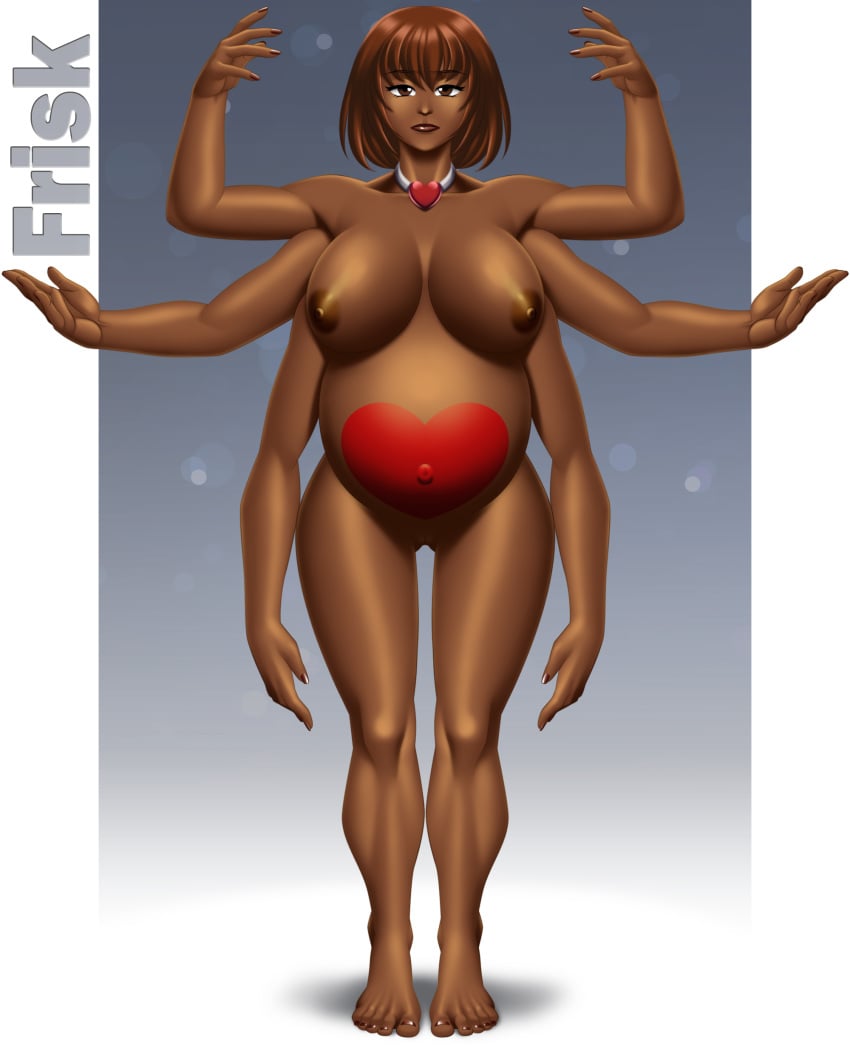 areolae big_breasts breasts brown_eyes brown_hair brown_skin commission female heart multi_arm multi_limb nipples nude pregnant pussy tattoo thedarkness