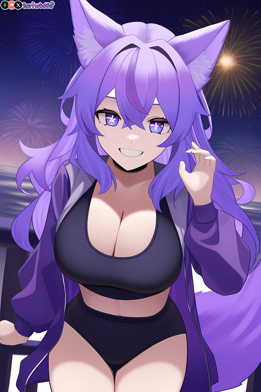 1girls ai_generated big_breasts big_breasts breasts breasts breasts breasts curvy cute dog_ears dog_girl doggirl female female female_focus female_only highres hips huge_boobs huge_breasts kemonomimi light_skin light_skinned_female long_hair patreon_username petgirl petite purple_ears purple_eyes purple_hair purple_tail sports_bra thick_thighs thighs tori toriwoofs watermark wavy_hair white_skin white_skinned_female wide_hips wolf_ears