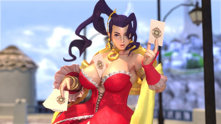 3d bare_shoulders between_breasts big_breasts breasts busty capcom card cleavage dress female female_focus female_only hourglass_figure italian italian_female italian_flag long_hair pinup purple_hair rose_(street_fighter) street_fighter street_fighter_alpha tagme tarot tarot_card wide_hips zeroreyko