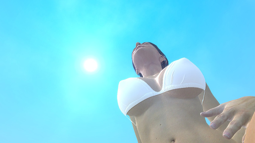 1girls 3d big_breasts bikini_top blue_sky bra brown_hair female female_focus female_only garry's_mod half-life half-life_2 large_breasts looking_up navel nipple_bulge nipples nipples_visible_through_clothing prestonbz simple_background sky sun valve white_bra